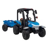 JOKO Elektrický traktor s vlečkou Blast 2x200W 24V, penové kolesá, kožené sedadlo, modrý