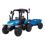 JOKO Elektrický traktor s vlečkou Blast 2x200W 24V, penové kolesá, kožené sedadlo, modrý