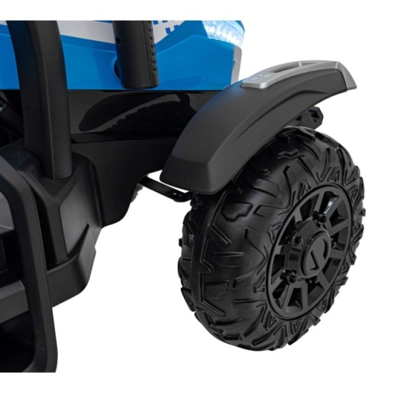 JOKO Elektrický traktor s vlečkou Blast 2x200W 24V, penové kolesá, kožené sedadlo, modrý