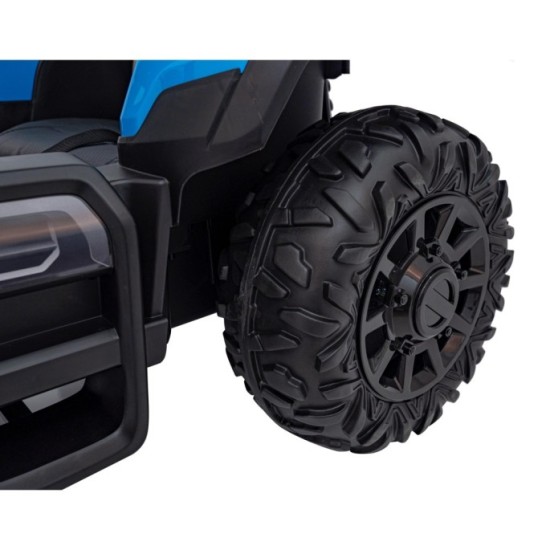 JOKO Elektrický traktor s vlečkou Blast 2x200W 24V, penové kolesá, kožené sedadlo, modrý