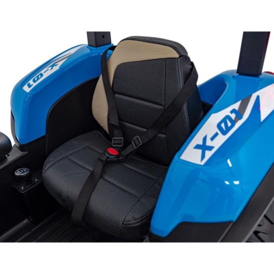 JOKO Elektrický traktor s vlečkou Blast 2x200W 24V, penové kolesá, kožené sedadlo, modrý
