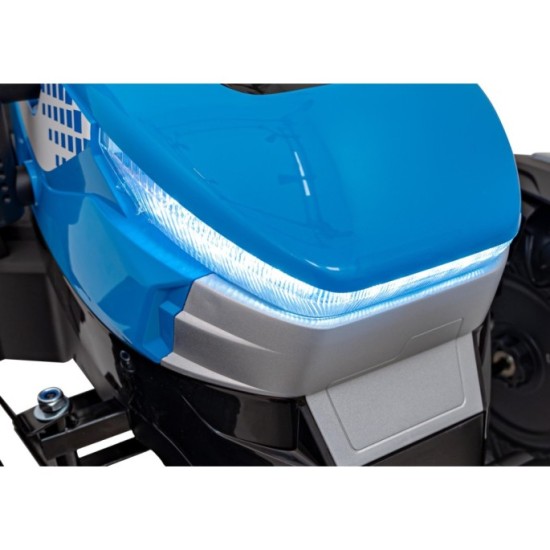 JOKO Elektrický traktor s vlečkou Blast 2x200W 24V, penové kolesá, kožené sedadlo, modrý