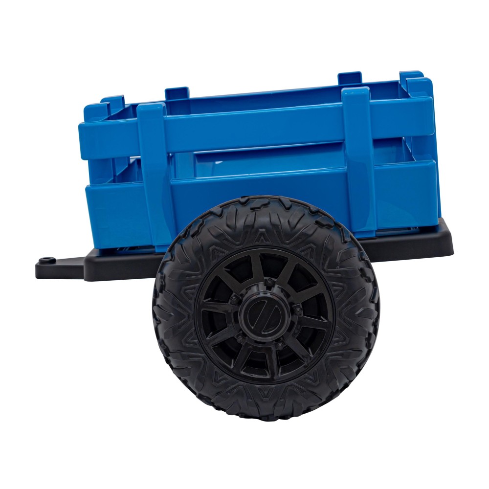 JOKO Elektrický traktor s vlečkou Blast 2x200W 24V, penové kolesá, kožené sedadlo, modrý