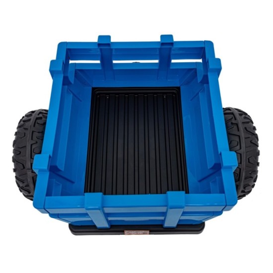JOKO Elektrický traktor s vlečkou Blast 2x200W 24V, penové kolesá, kožené sedadlo, modrý