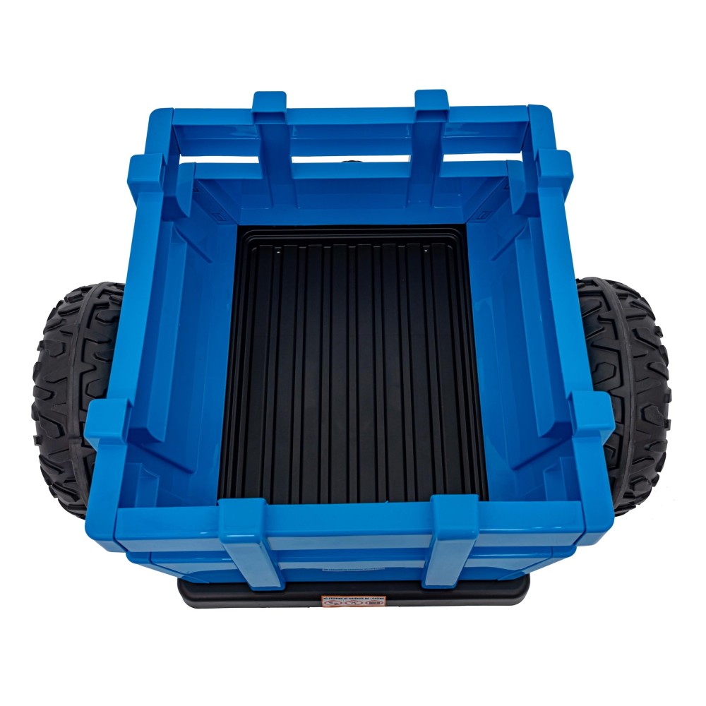 JOKO Elektrický traktor s vlečkou Blast 2x200W 24V, penové kolesá, kožené sedadlo, modrý