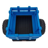 JOKO Elektrický traktor s vlečkou Blast 2x200W 24V, penové kolesá, kožené sedadlo, modrý