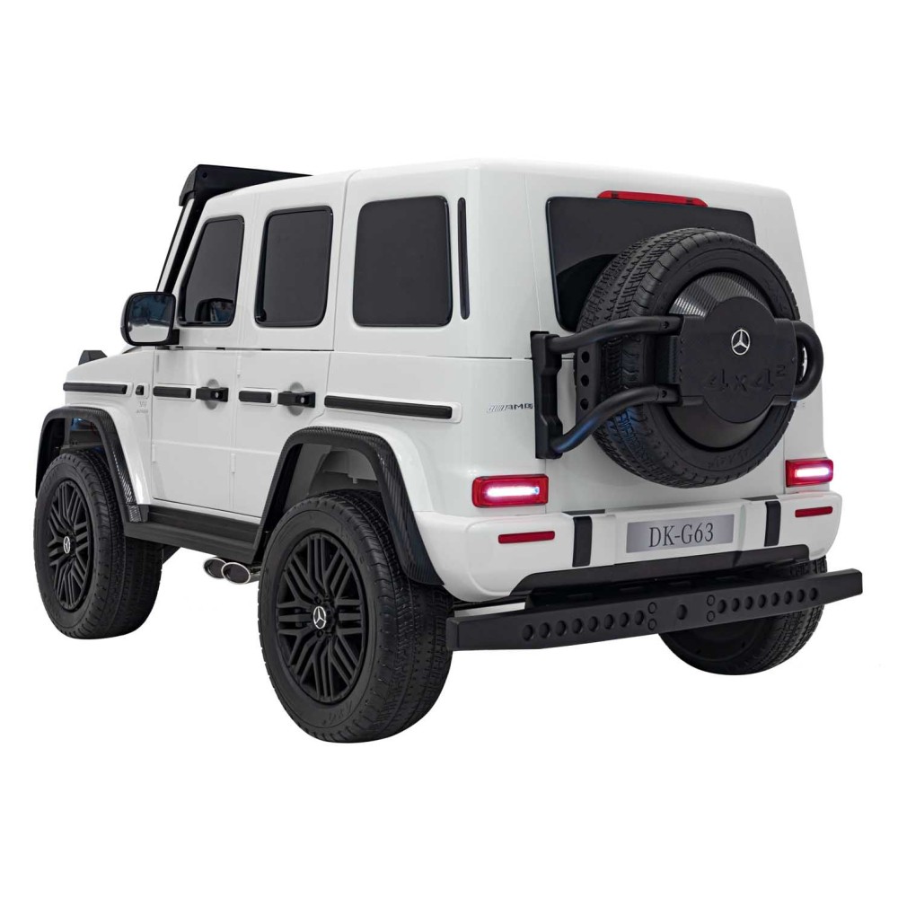 JOKO Veľké Elektrické Autíčko Mercedes Benz G63 AMG XXL STRONG 2x280W, 2x24V, Dvojmiestne kožené sedadlo, penové kolesá, biele