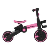 SporTrike Odrážadlo, bicykel Happy Bike 3v1 s Vodiacou tyčou, gumové kolesá, ružové
