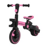SporTrike Odrážadlo, bicykel Happy Bike 3v1 s Vodiacou tyčou, gumové kolesá, ružové
