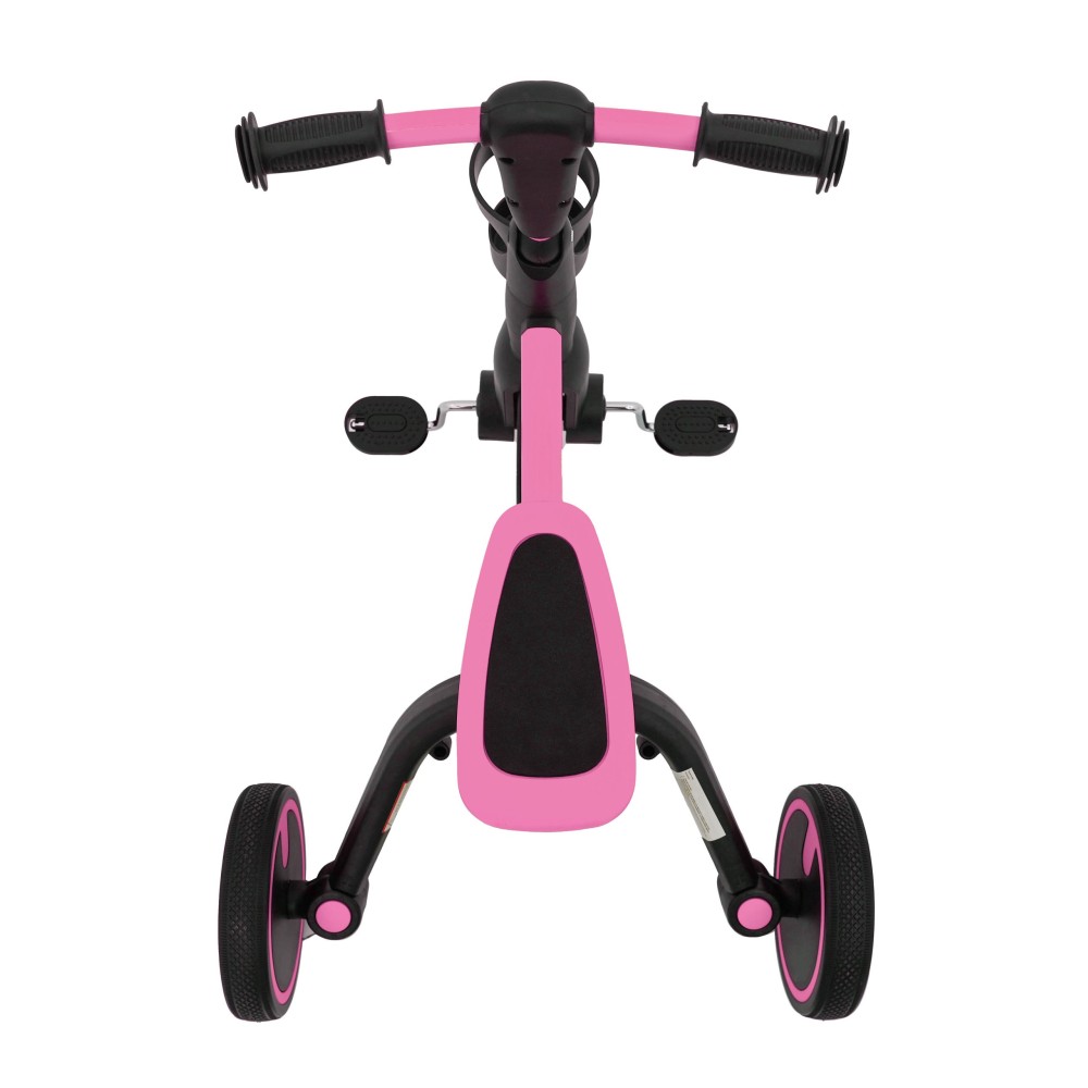 SporTrike Odrážadlo, bicykel Happy Bike 3v1 s Vodiacou tyčou, gumové kolesá, ružové