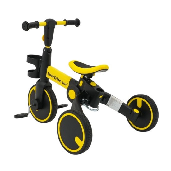 SporTrike Odrážadlo, bicykel Happy Bike 3v1 s Vodiacou tyčou, gumové kolesá, žlté