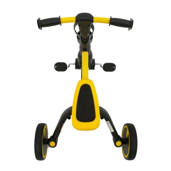 SporTrike Odrážadlo, bicykel Happy Bike 3v1 s Vodiacou tyčou, gumové kolesá, žlté