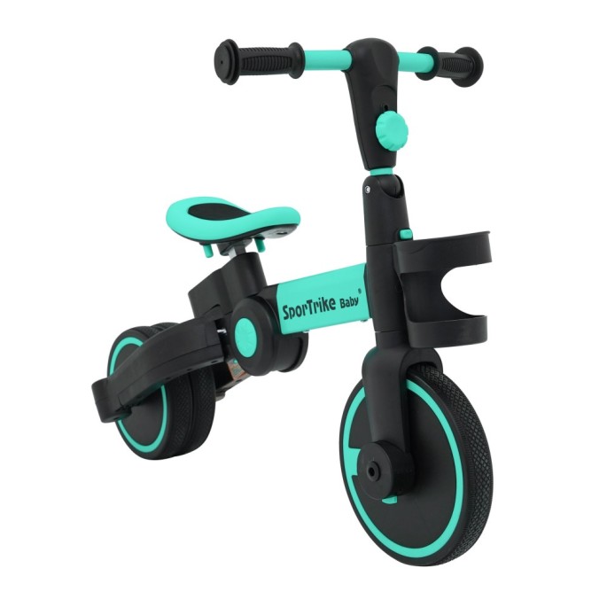 SporTrike Odrážadlo, bicykel Happy Bike 3v1 s Vodiacou tyčou, gumové kolesá, modré