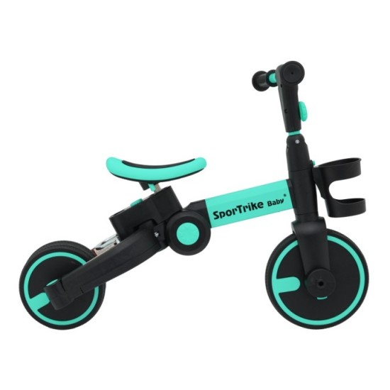 SporTrike Odrážadlo, bicykel Happy Bike 3v1 s Vodiacou tyčou, gumové kolesá, modré