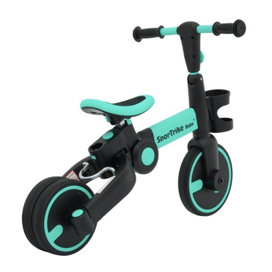 SporTrike Odrážadlo, bicykel Happy Bike 3v1 s Vodiacou tyčou, gumové kolesá, modré