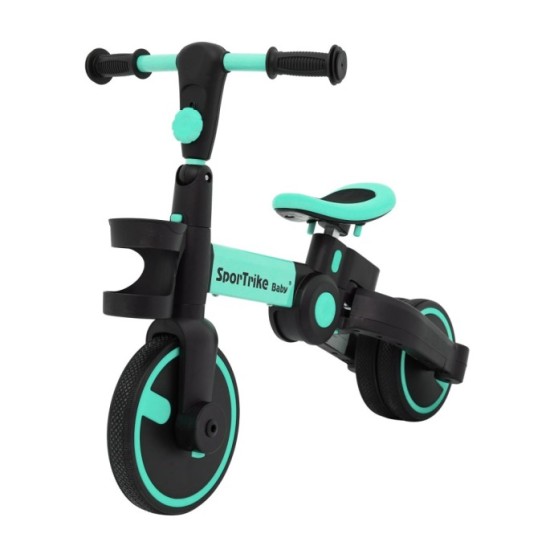 SporTrike Odrážadlo, bicykel Happy Bike 3v1 s Vodiacou tyčou, gumové kolesá, modré