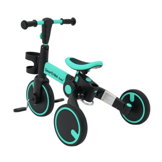 SporTrike Odrážadlo, bicykel Happy Bike 3v1 s Vodiacou tyčou, gumové kolesá, modré