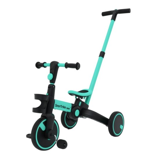 SporTrike Odrážadlo, bicykel Happy Bike 3v1 s Vodiacou tyčou, gumové kolesá, modré