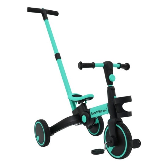 SporTrike Odrážadlo, bicykel Happy Bike 3v1 s Vodiacou tyčou, gumové kolesá, modré