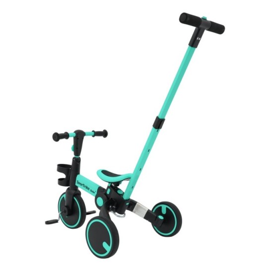 SporTrike Odrážadlo, bicykel Happy Bike 3v1 s Vodiacou tyčou, gumové kolesá, modré
