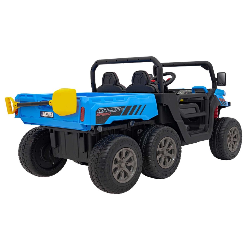 JOKO Elektrické autíčko s Elektricky vyklápacou vlečkou Pick-Up Speed 900, EFEKT Hojdania, kožené sedadlo, 6 kolies, penové kole