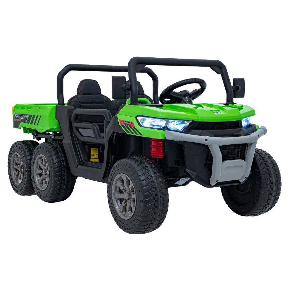 JOKO Elektrické autíčko s Elektricky vyklápacou vlečkou Pick-Up Speed 900, EFEKT Hojdania, kožené sedadlo, 6 kolies, penové kole