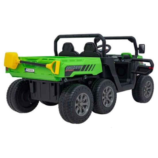 JOKO Elektrické autíčko s Elektricky vyklápacou vlečkou Pick-Up Speed 900, EFEKT Hojdania, kožené sedadlo, 6 kolies, penové kole