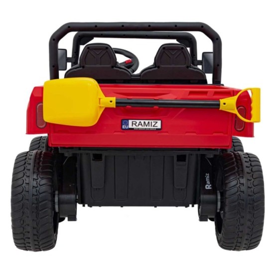 JOKO Elektrické autíčko s Elektricky vyklápacou vlečkou Pick-Up Speed 900, EFEKT Hojdania, kožené sedadlo, 6 kolies, penové kole