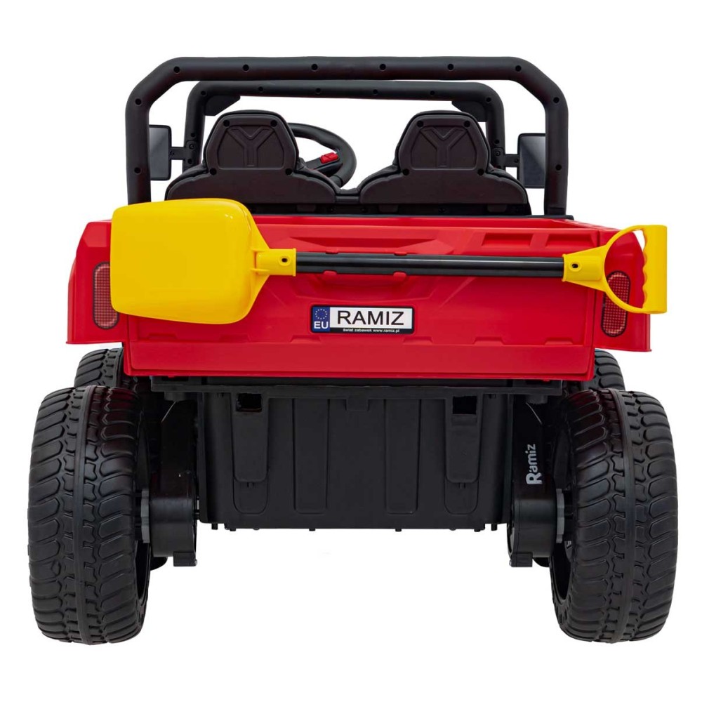JOKO Elektrické autíčko s Elektricky vyklápacou vlečkou Pick-Up Speed 900, EFEKT Hojdania, kožené sedadlo, 6 kolies, penové kole