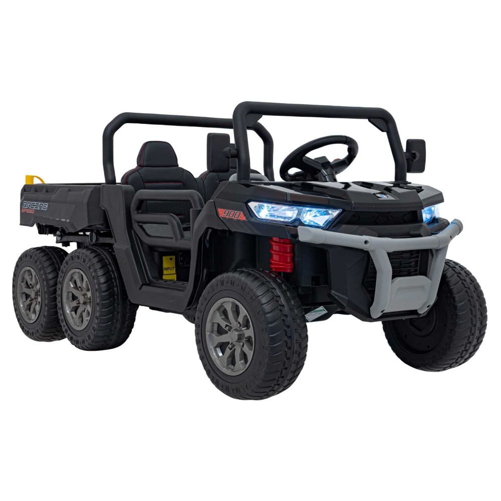 JOKO Elektrické autíčko s Elektricky vyklápacou vlečkou Pick-Up Speed 900, EFEKT Hojdania, kožené sedadlo, 6 kolies, penové kole