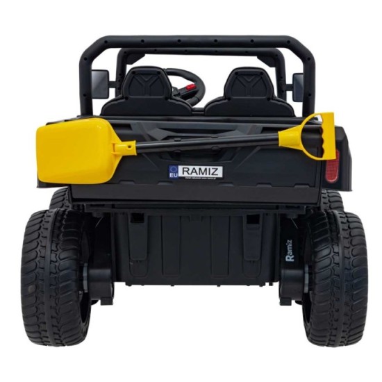 JOKO Elektrické autíčko s Elektricky vyklápacou vlečkou Pick-Up Speed 900, EFEKT Hojdania, kožené sedadlo, 6 kolies, penové kole