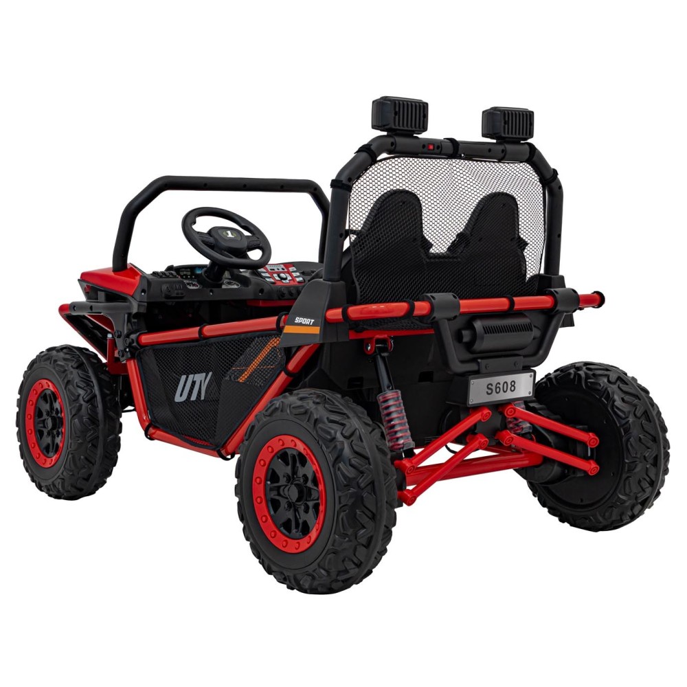 JOKO Elektrické autíčko Buggy FASTER 2x150W, DVOJMIESTNE kožené sedadlo, nosnosť 60kg, penové kolesá, FM rádio, červené