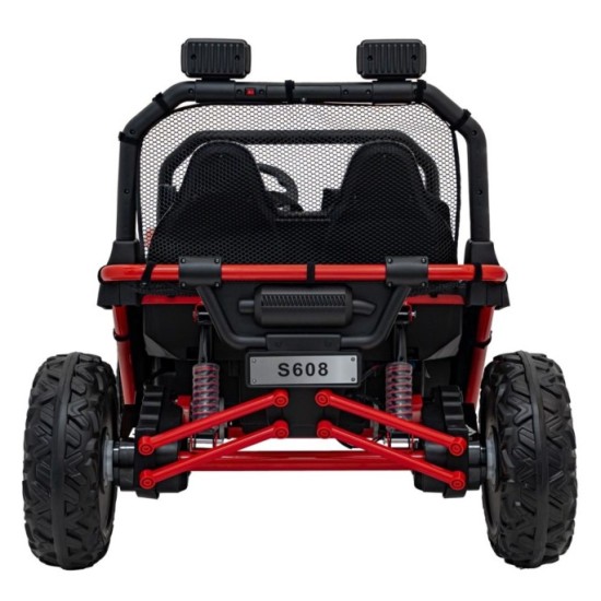JOKO Elektrické autíčko Buggy FASTER 2x150W, DVOJMIESTNE kožené sedadlo, nosnosť 60kg, penové kolesá, FM rádio, červené