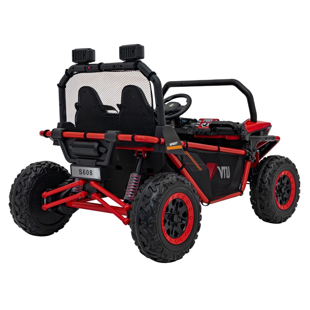 JOKO Elektrické autíčko Buggy FASTER 2x150W, DVOJMIESTNE kožené sedadlo, nosnosť 60kg, penové kolesá, FM rádio, červené