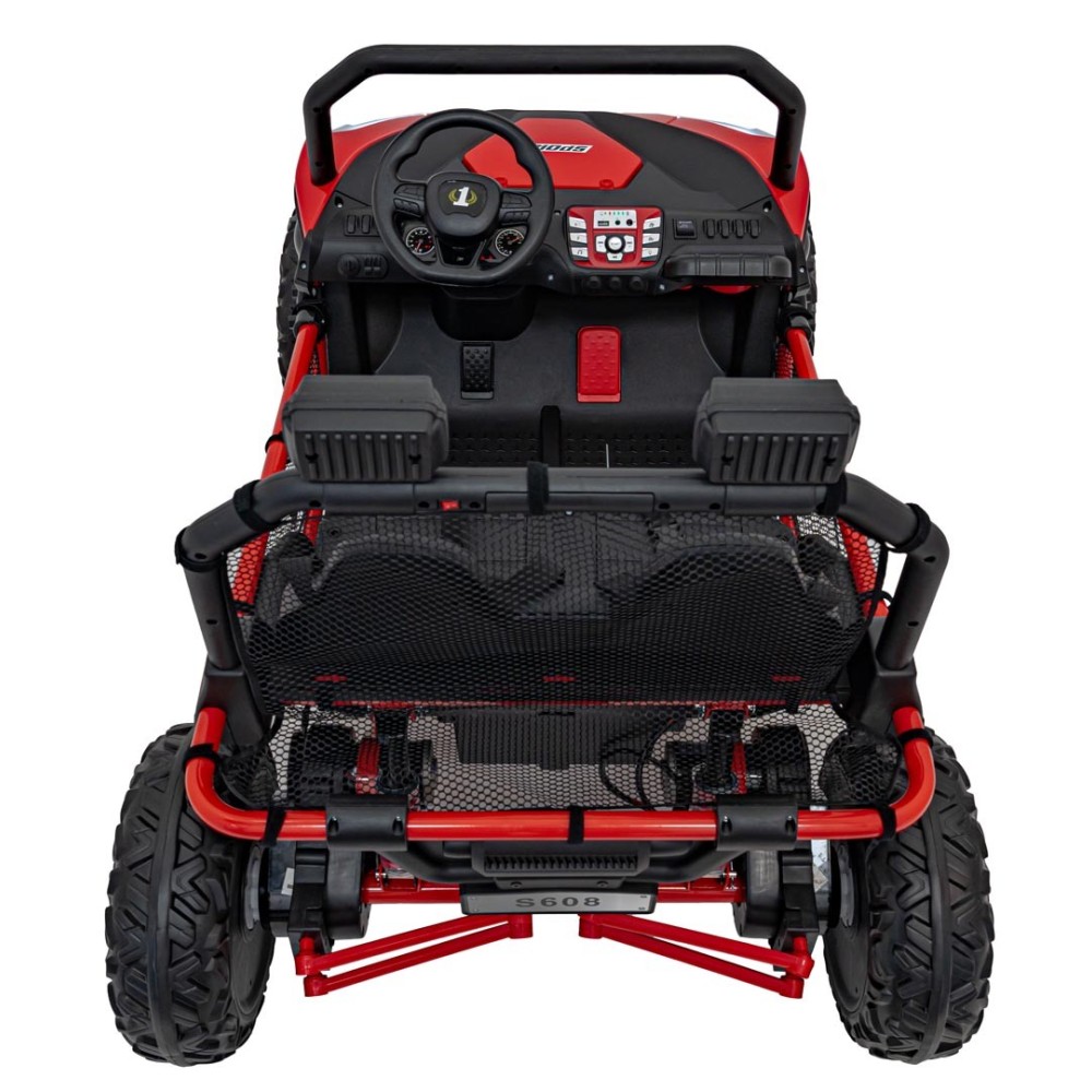 JOKO Elektrické autíčko Buggy FASTER 2x150W, DVOJMIESTNE kožené sedadlo, nosnosť 60kg, penové kolesá, FM rádio, červené