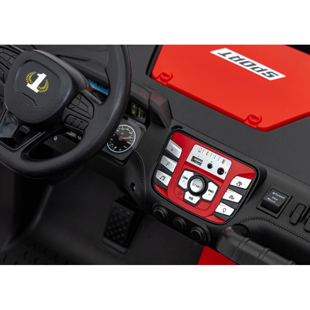 JOKO Elektrické autíčko Buggy FASTER 2x150W, DVOJMIESTNE kožené sedadlo, nosnosť 60kg, penové kolesá, FM rádio, červené