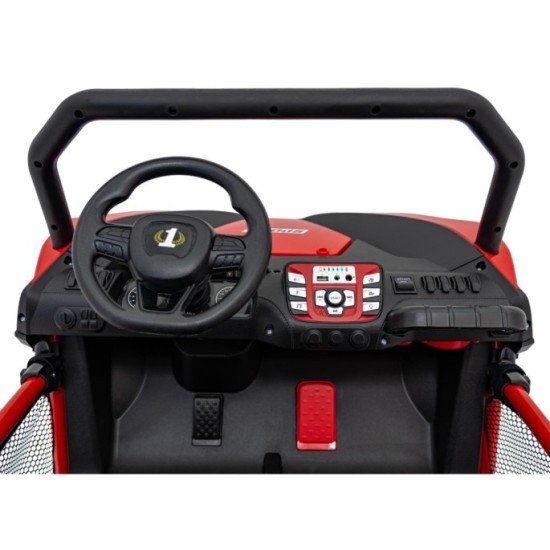 JOKO Elektrické autíčko Buggy FASTER 2x150W, DVOJMIESTNE kožené sedadlo, nosnosť 60kg, penové kolesá, FM rádio, červené