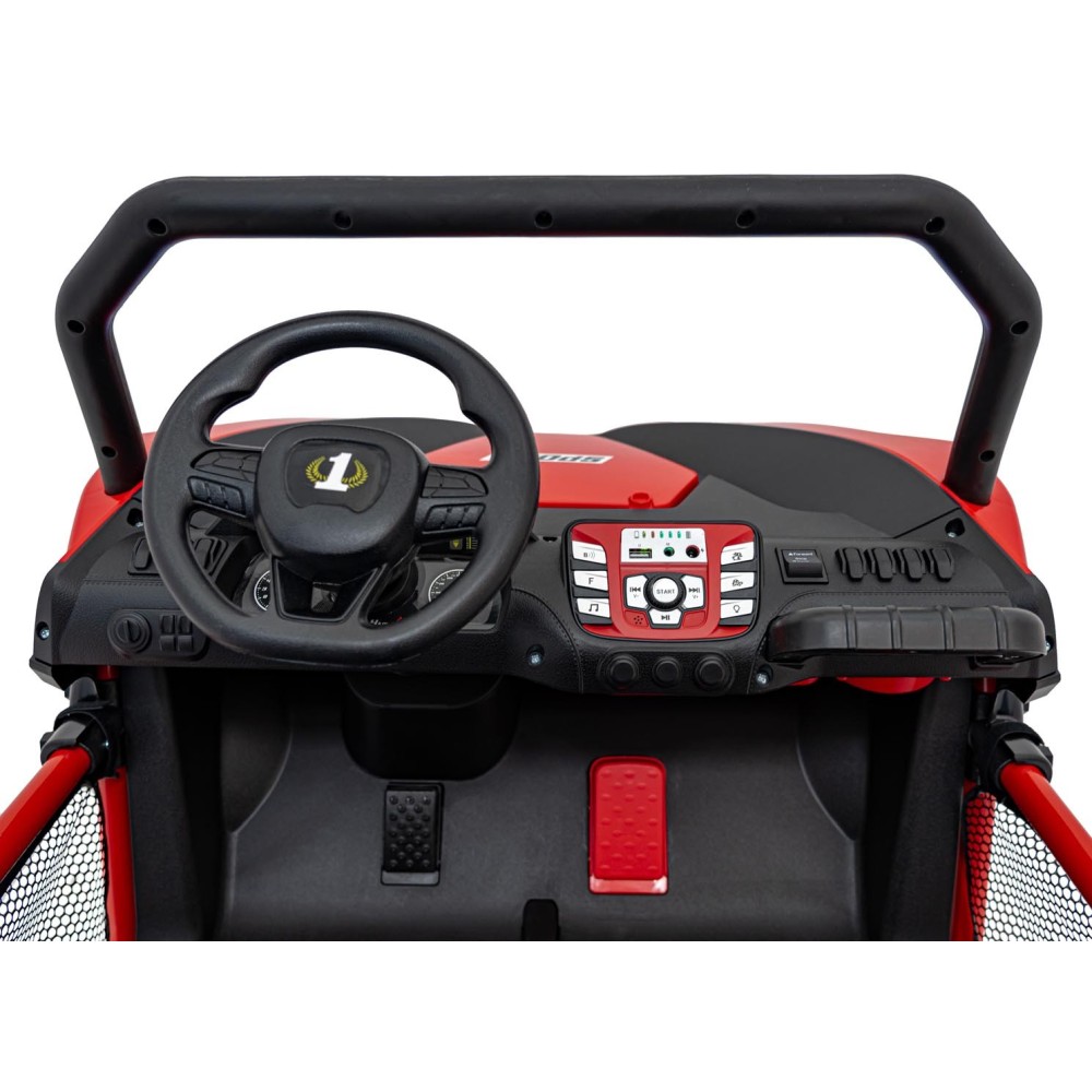 JOKO Elektrické autíčko Buggy FASTER 2x150W, DVOJMIESTNE kožené sedadlo, nosnosť 60kg, penové kolesá, FM rádio, červené