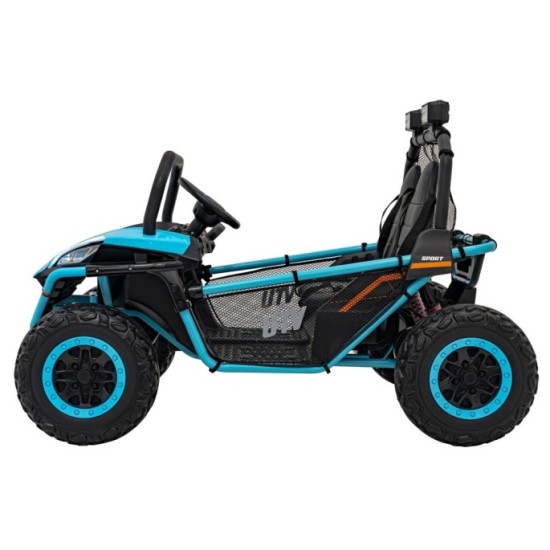 JOKO Elektrické autíčko Buggy FASTER 2x150W, DVOJMIESTNE kožené sedadlo, nosnosť 60kg, penové kolesá, FM rádio, modré