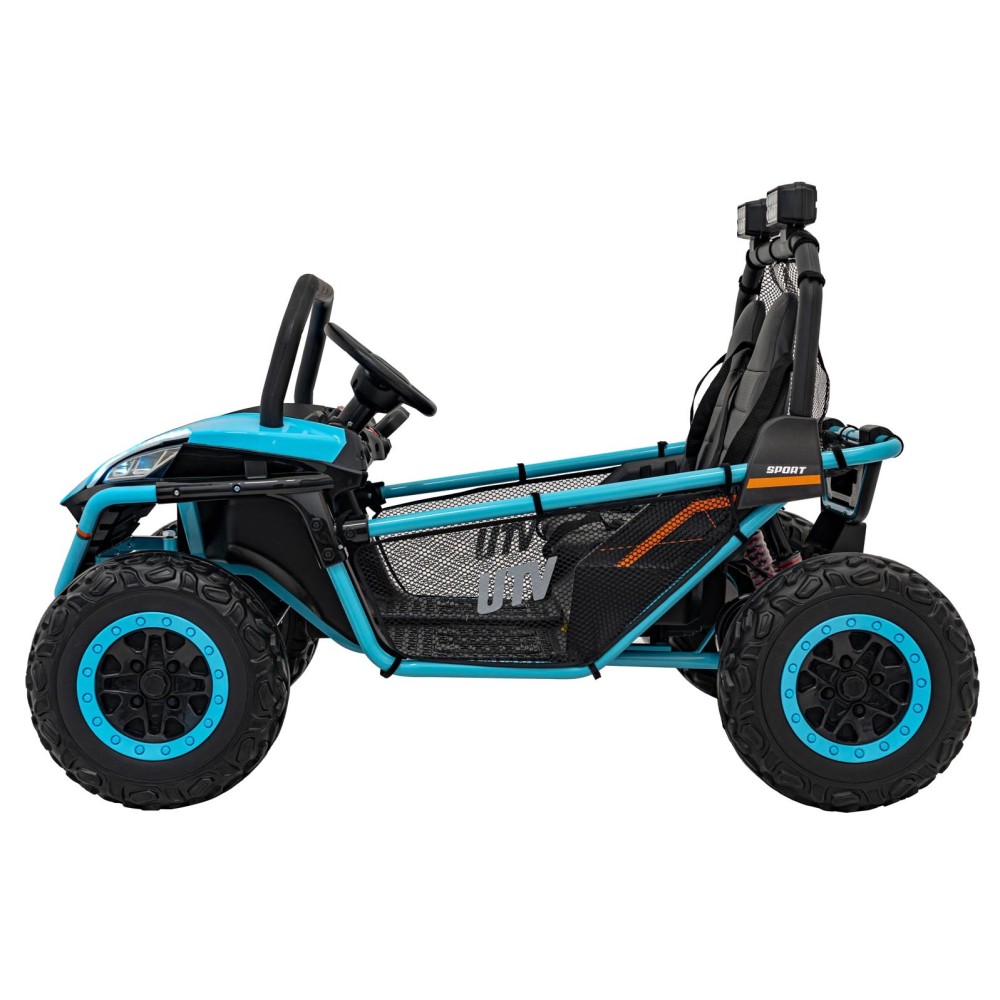 JOKO Elektrické autíčko Buggy FASTER 2x150W, DVOJMIESTNE kožené sedadlo, nosnosť 60kg, penové kolesá, FM rádio, modré