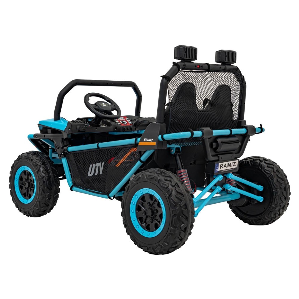 JOKO Elektrické autíčko Buggy FASTER 2x150W, DVOJMIESTNE kožené sedadlo, nosnosť 60kg, penové kolesá, FM rádio, modré