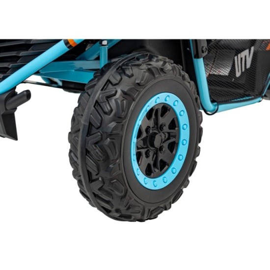 JOKO Elektrické autíčko Buggy FASTER 2x150W, DVOJMIESTNE kožené sedadlo, nosnosť 60kg, penové kolesá, FM rádio, modré