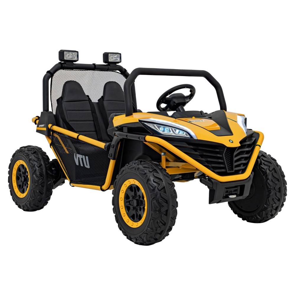 JOKO Elektrické autíčko Buggy FASTER 2x150W, DVOJMIESTNE kožené sedadlo, nosnosť 60kg, penové kolesá, FM rádio, žlté