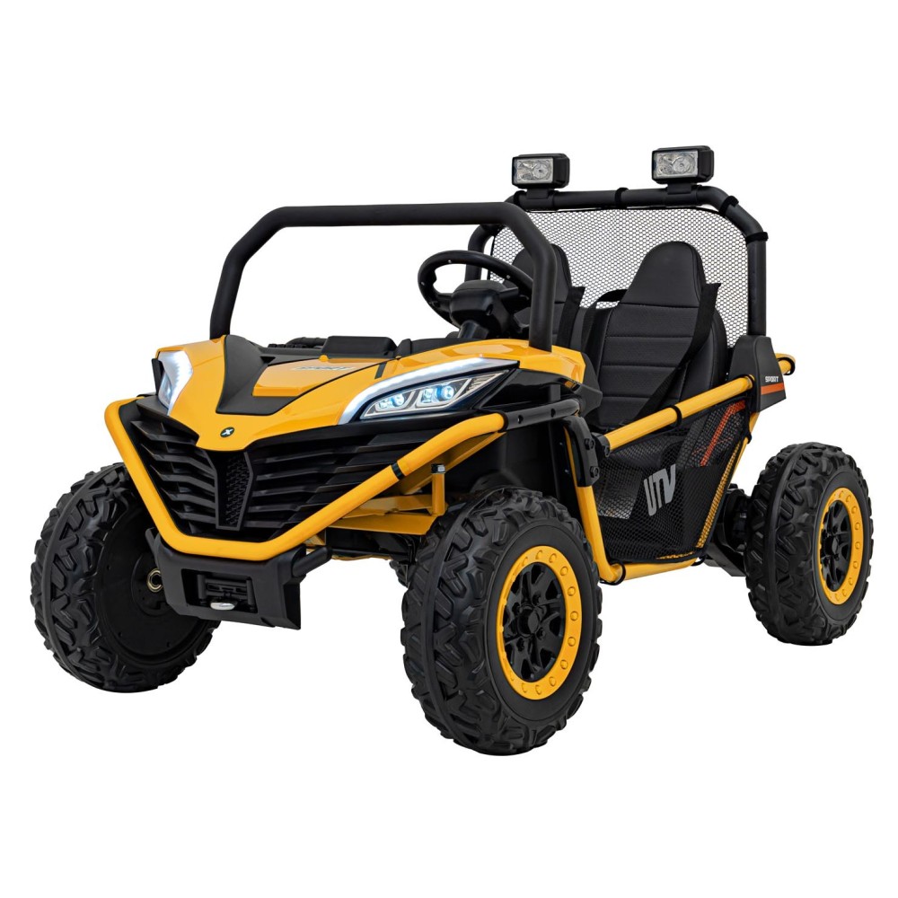 JOKO Elektrické autíčko Buggy FASTER 2x150W, DVOJMIESTNE kožené sedadlo, nosnosť 60kg, penové kolesá, FM rádio, žlté