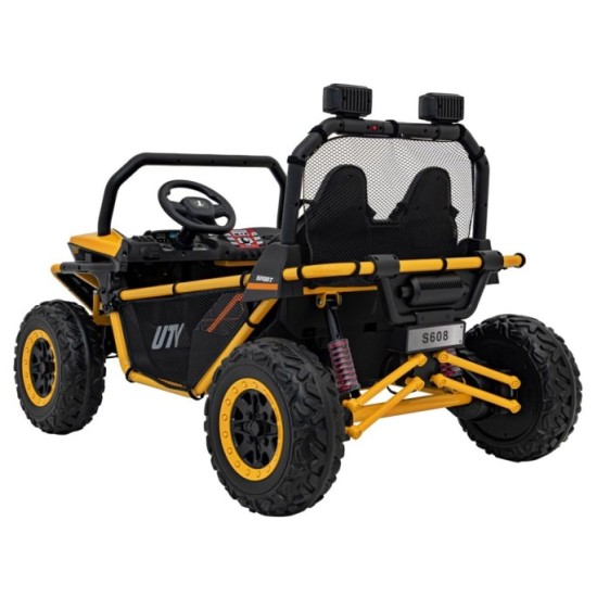 JOKO Elektrické autíčko Buggy FASTER 2x150W, DVOJMIESTNE kožené sedadlo, nosnosť 60kg, penové kolesá, FM rádio, žlté
