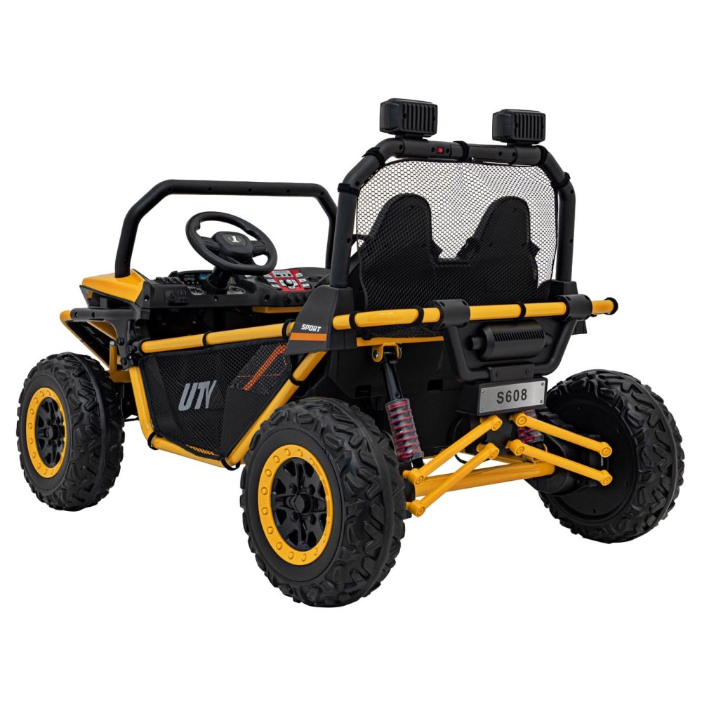 JOKO Elektrické autíčko Buggy FASTER 2x150W, DVOJMIESTNE kožené sedadlo, nosnosť 60kg, penové kolesá, FM rádio, žlté