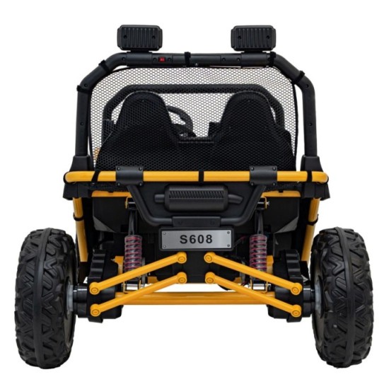 JOKO Elektrické autíčko Buggy FASTER 2x150W, DVOJMIESTNE kožené sedadlo, nosnosť 60kg, penové kolesá, FM rádio, žlté