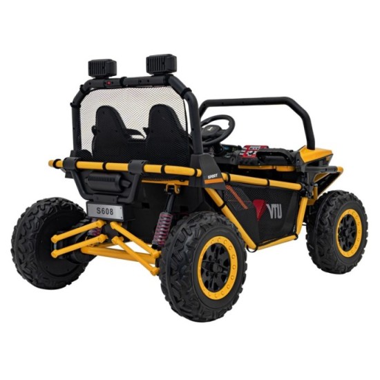 JOKO Elektrické autíčko Buggy FASTER 2x150W, DVOJMIESTNE kožené sedadlo, nosnosť 60kg, penové kolesá, FM rádio, žlté