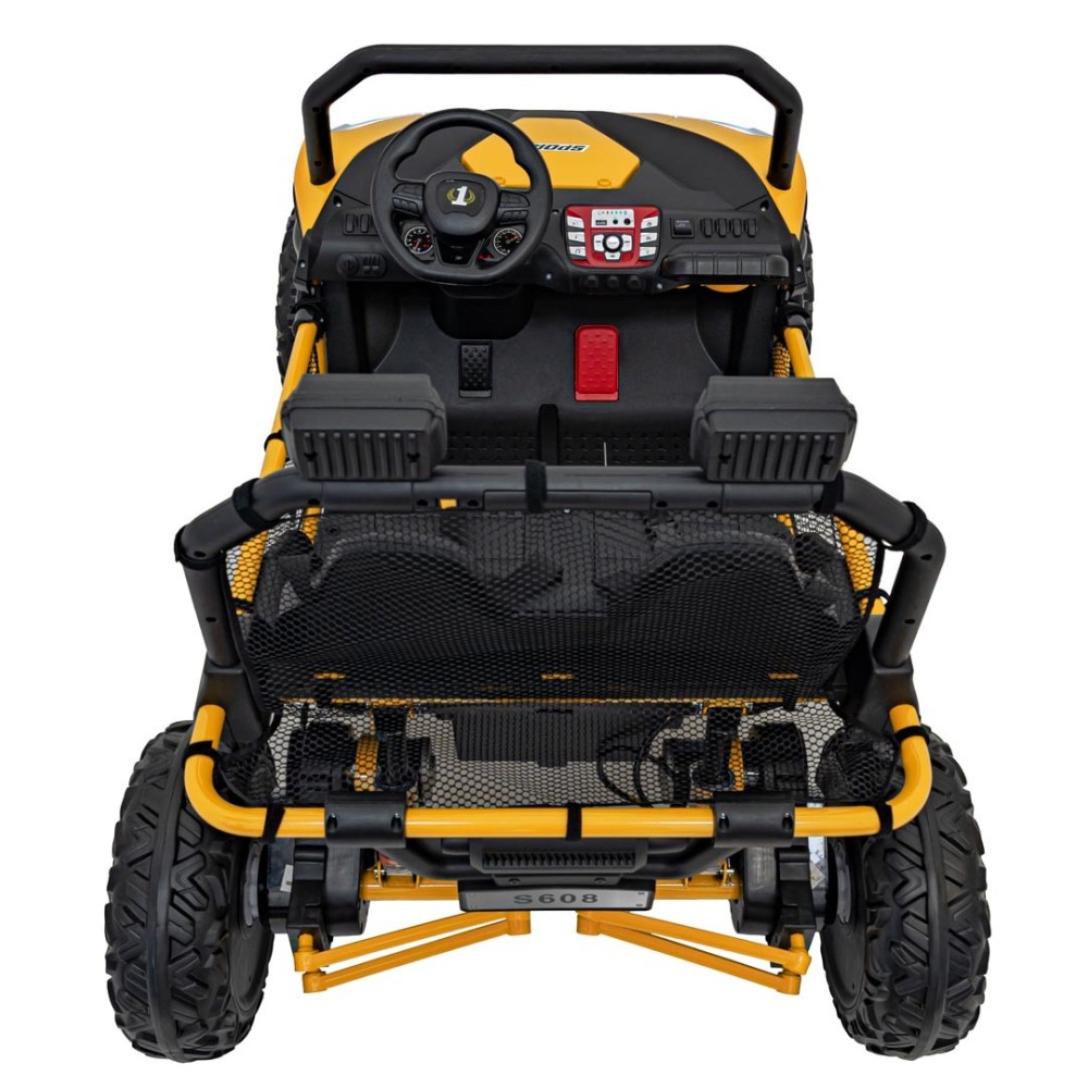 JOKO Elektrické autíčko Buggy FASTER 2x150W, DVOJMIESTNE kožené sedadlo, nosnosť 60kg, penové kolesá, FM rádio, žlté