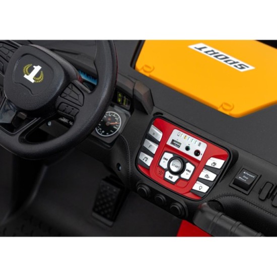 JOKO Elektrické autíčko Buggy FASTER 2x150W, DVOJMIESTNE kožené sedadlo, nosnosť 60kg, penové kolesá, FM rádio, žlté